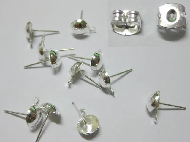 

50 SP Earring Ear Post Stud with Stopper Findings