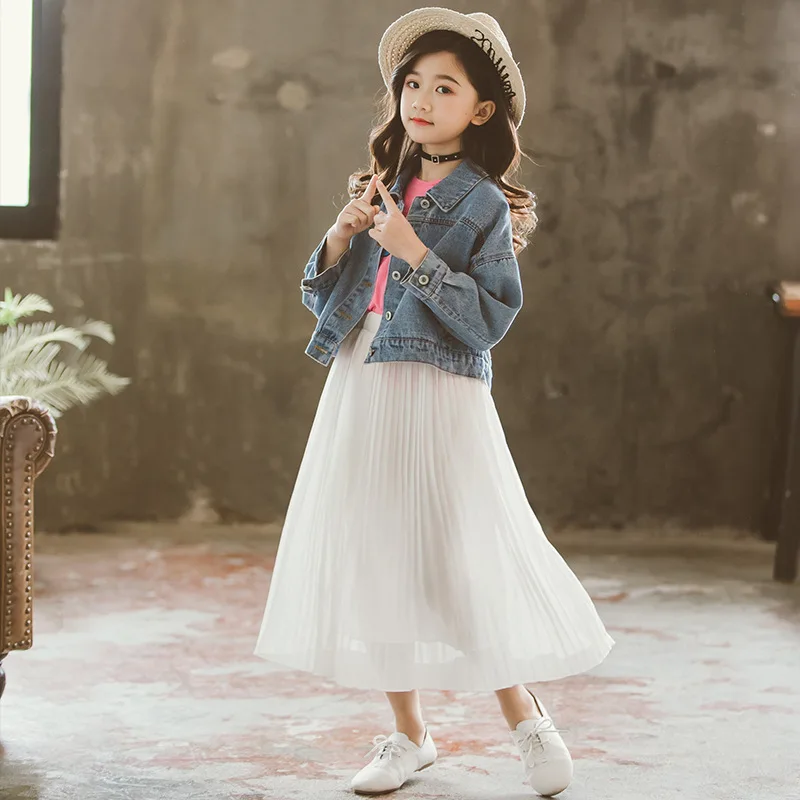 Белая шифоновая длинная юбка с оборками для девочек подростков от 6 до 16 лет