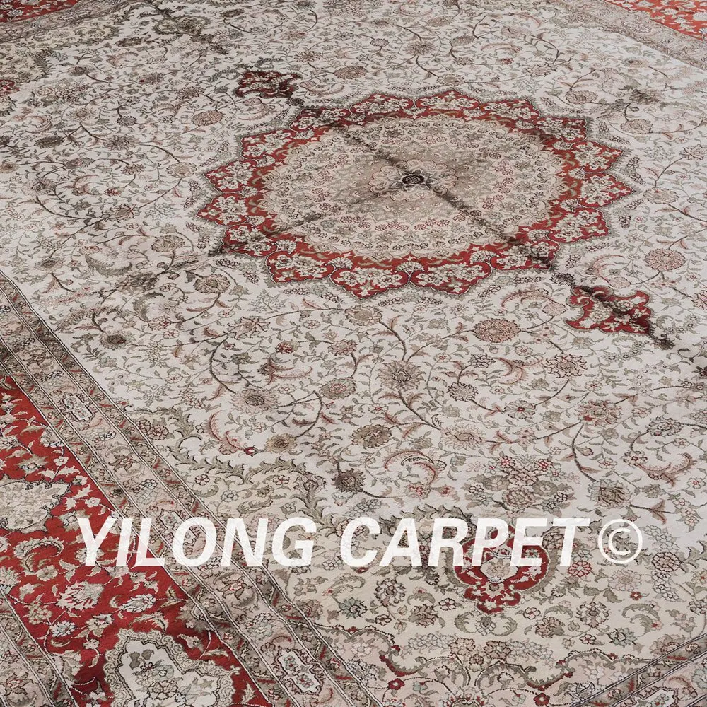 Kopen Yilong 10'x14' Oosterse Perzische Bloemen Zijden Kleed Classic Woondecoratie Beige Zijde Handgeknoopt Tapijt (ZW002M10x14)