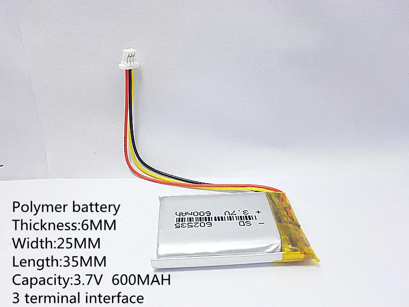 3pin разъем 3 7 В Тиум полимерный аккумулятор 602535 600 мАч видеорегистратор 388|Цифровые