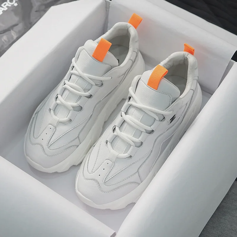 Белая обувь Женские кроссовки из натуральной кожи на массивной платформе zapatos de