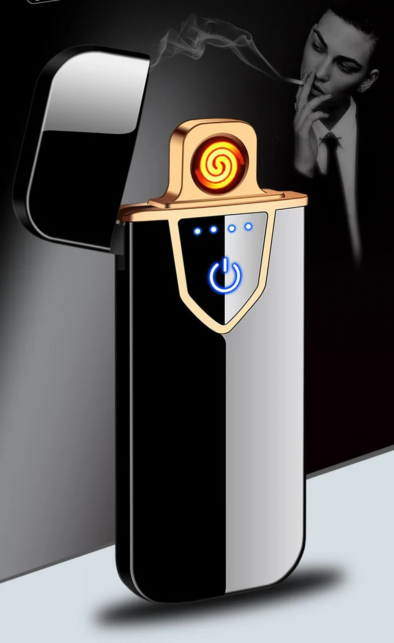 Акция, новая usb зарядка, зажигалка, маленькая металлическая перезаряжаемая Зажигалка для сигарет, двухстороннее зажигание, тонкая электрическая зажигалка, подарок