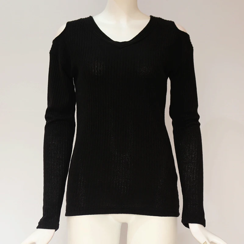 New Sweaters Fashion women 2019 Autumn Pullover Sexy V Neck Cold Shoulder Casual Solid Loose Long Sleeve Top Jumper | Женская одежда