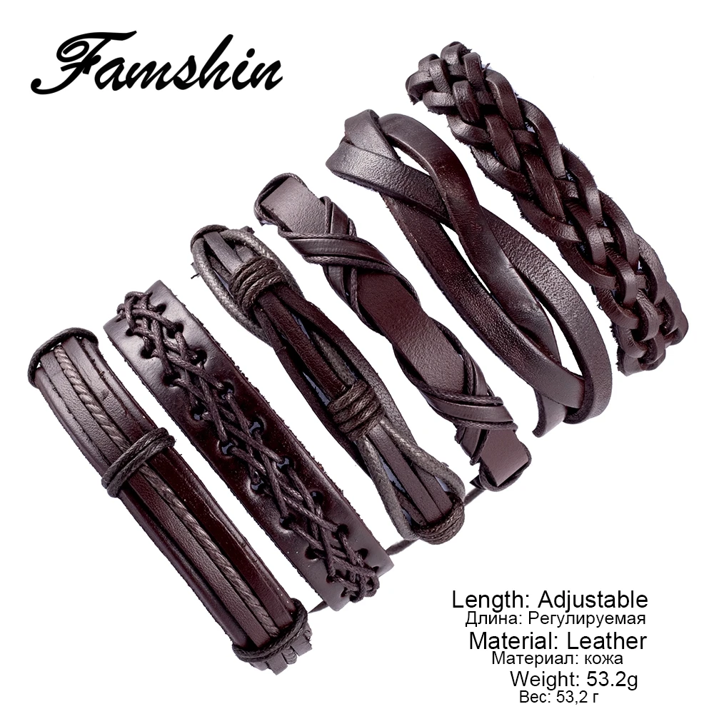 FAMSHIN 6 шт./компл. винтажные кожаные браслеты для женщин панк Библия кожаный