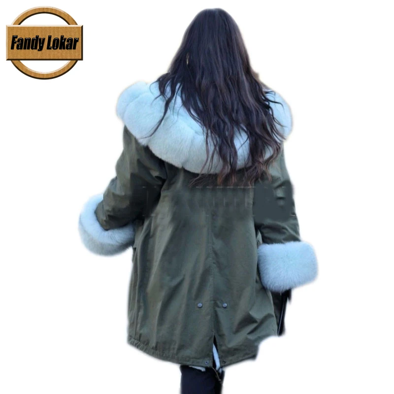 Fandy lokar пальто с натуральным мехом женская зимняя куртка капюшоном из