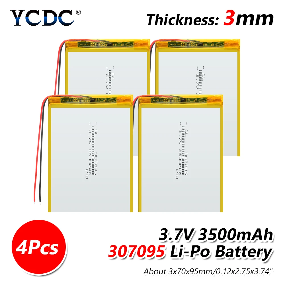 4 PCS Полимерная батарея 3500 mah 3,7 V 307095 умный дом MP3 колонки литий-ионная батарея для dvr, gps, mp3, mp4, DVD power bank, динамик - Цвет: 4 PCS