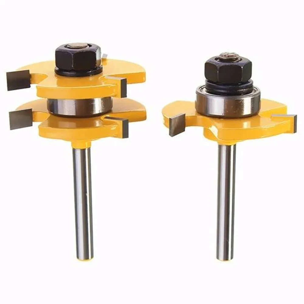 

2Pcs Tongue & Groove Router Bit Set 1/4 Inch Shank 3 Teeth T-shape Wood Milling Cutter
