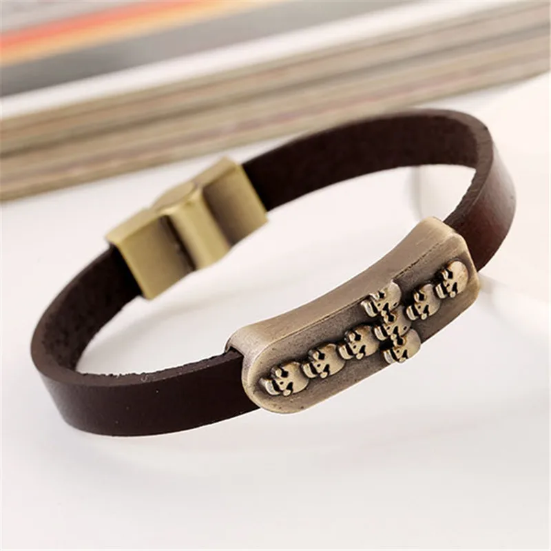 SOHOT Hyperbole Панк ювелирные изделия крест череп Натуральная кожа браслет аксессуары