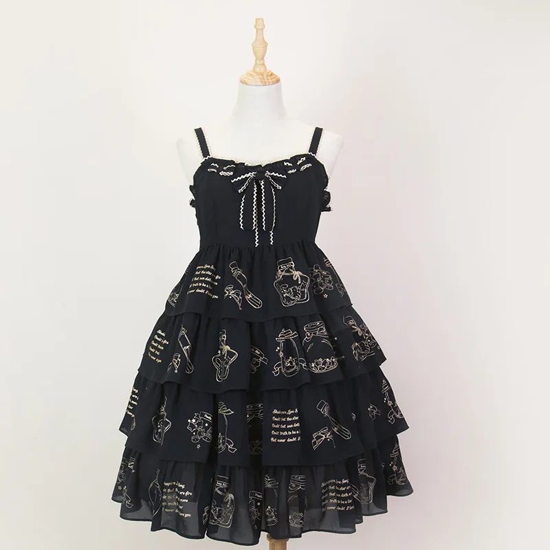

Kawaii Lolita dress sweet mid-rise lolita hot stamping JSK dress Japanese soft sister strap Sleeveless dress
