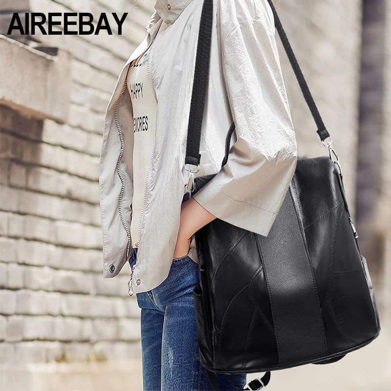 Женский кожаный рюкзак AIREEBAY школьный для девочек-подростков модная повседневная