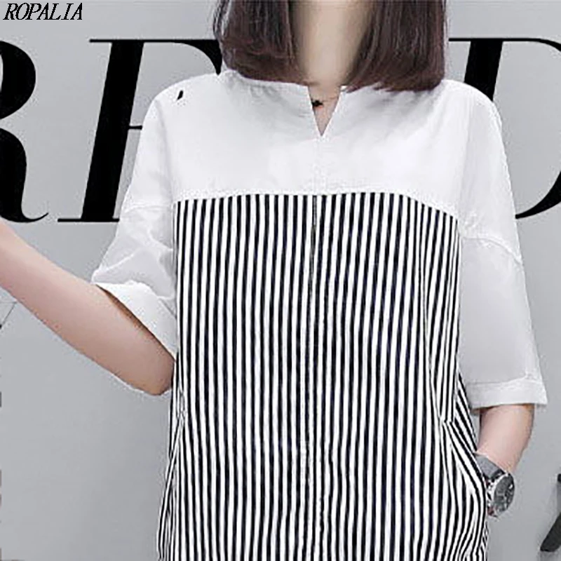 Женское платье-миди в полоску с V-образным вырезом и полурукавом | Женская одежда