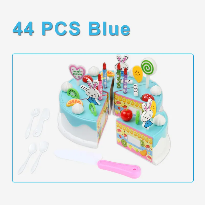 44pcs blue 103 шт. DIY ролевые игры резка торт игрушки торт ко дню рождения с музыкой светильник Кухня Еда игрушки Cocina De игрушка для девочек на подарок к [ - Цвет: 44pcs blue