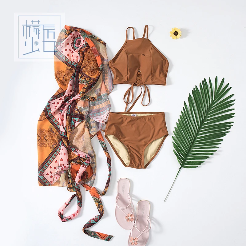 Новый женский купальник бикини + из двух частей 2018 летняя с цветочным принтом