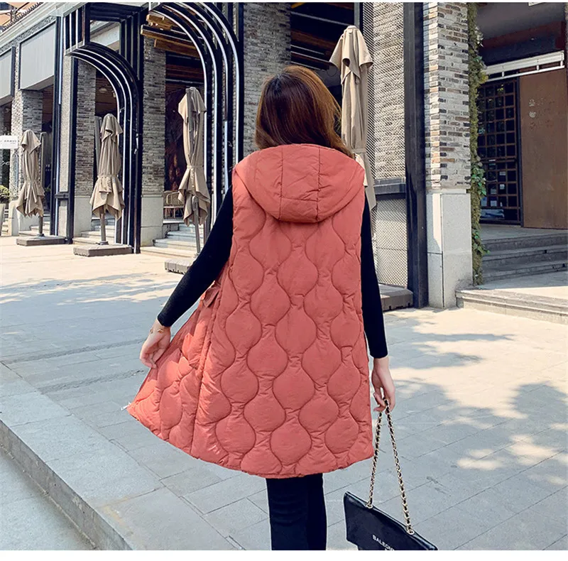 New fashion thicken warm cotton down vest women single button loose version long sleeveless coat women winter veste femme