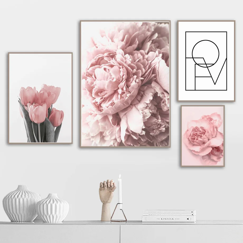 Gohipang розовые пионы тюльпаны розы цветы Настенная Картина на холсте нордический