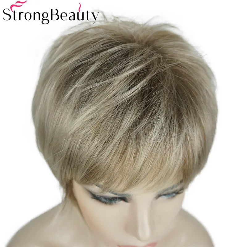 StrongBeauty короткие прямые парики мягкие волосы слоистые локоны Омбре блонд/Красный синтетический парик
