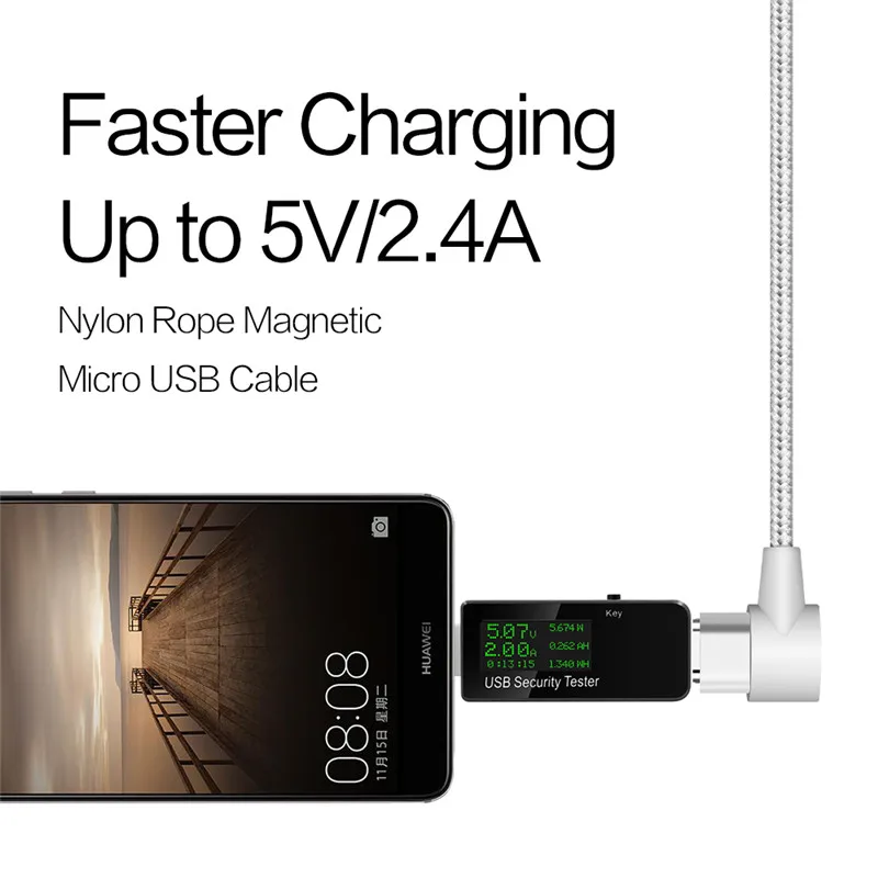 Магнитный зарядный кабель Micro USB 1 м 90 градусов шнур для быстрой зарядки провод