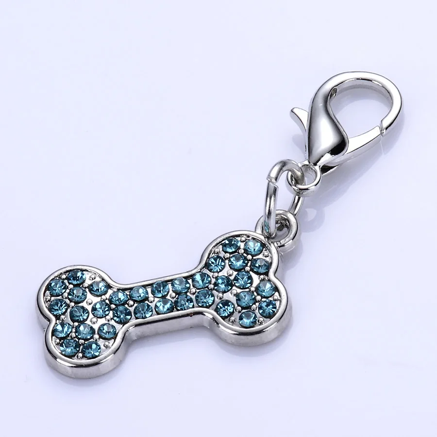 Подвеска кулон для собак ошейник Горный хрусталь Dog Tag Кристалл кости в форме Талисманы для собак Воротники застежкой омар ювелирные изделия подвеска Аксессуары Товары для домашних животных - Цвет: Синий