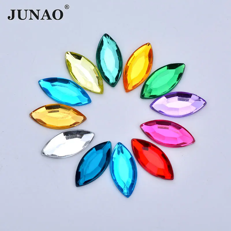 JUNAO 7*15mm Mix Color Flatback Crystal Rhinestone Applique Horse Eye Strass Crystal Stickers Non Sewn Stones Gems DIY Crafts