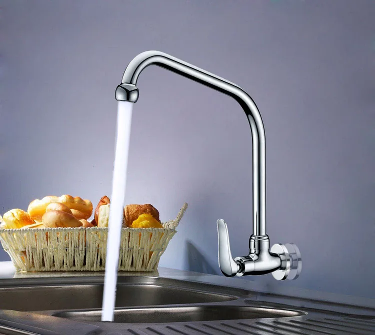 The copper into the wall cold vegetable washing basin faucet ceramic valve core universal swing kitchen promotion | Строительство и
