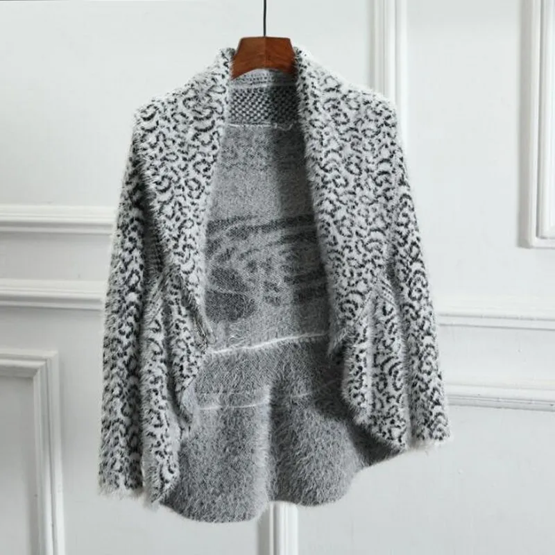 Женский модный кашемировый свитер с леопардовым принтом повседневные свободные