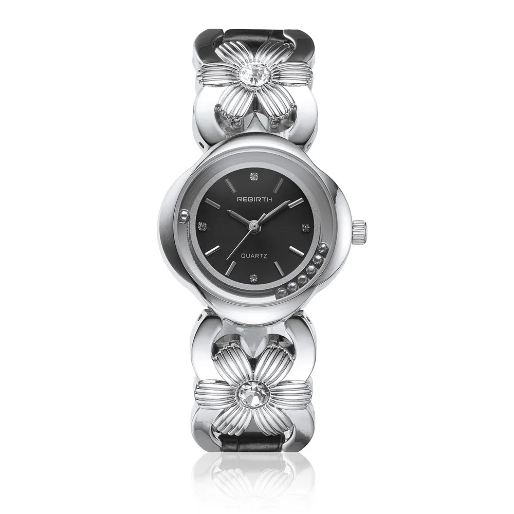 Женские золотые часы с цветком и бриллиантами наручные из нержавеющей стали для