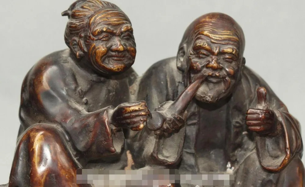 11&quotChina Bronze Gilt Grandpa Grandma Old Man Woman Fall In Love Happiness Statue | Дом и сад