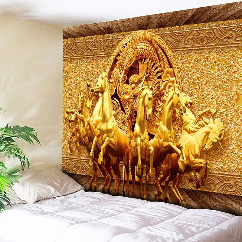 

Golden Galloping Horse 3D Wall Tapestry Bohemian Decorative Wall Carpets Hanging Bohemian Home Decor Wall Rug 150x130 200x150cm