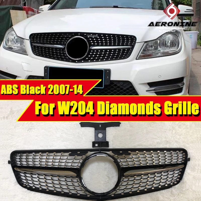 W204DiGrBlAW0714 Для merceesmb W204 Седан купе C63 вид решетка бриллианты C Класс C180 C200 C250 C350 C400 решетки ABS черный без знака 07-14 - Цвет: W204DiGrBlAW0714