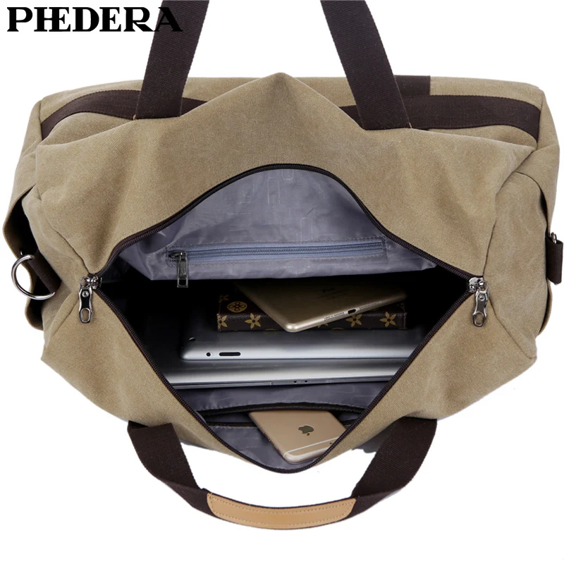 PHEDERA Large Capacity Canvas Travel Men Duffle Bags Outdoor Casual Male Handbag Coffee Black Men's Shoulder | Багаж и сумки