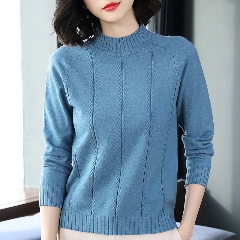 2019 new half-high collar pullover sweater with long sleeves inside temperament slim cashmere bottoming women's clothing | Женская