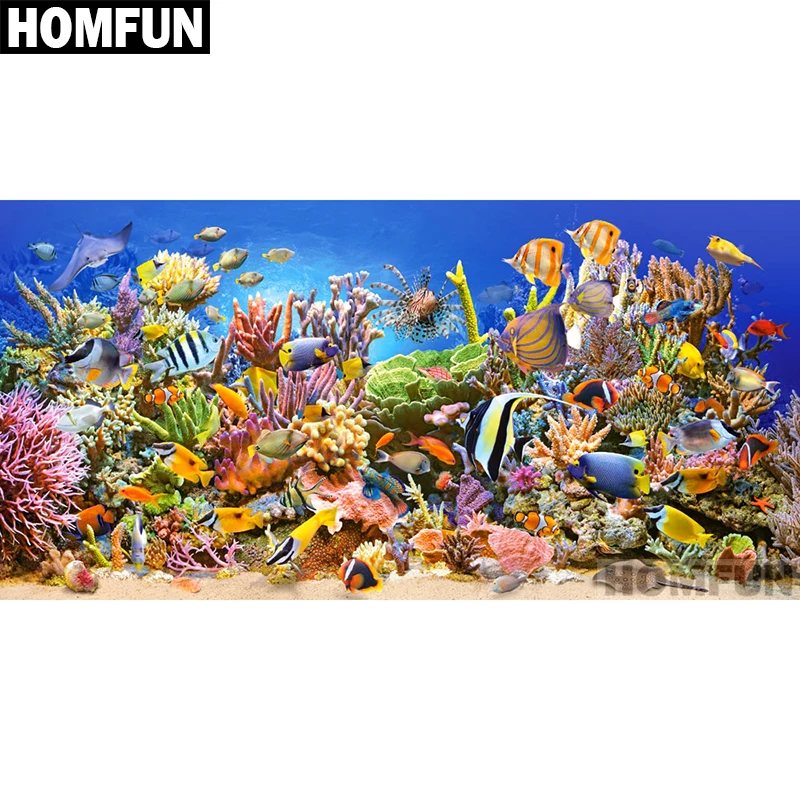 

HOMFUN Full Square/Round Drill 5D DIY Diamond Painting "Fish marine coral" 3D Embroidery Cross Stitch 5D Home Decor Gift A01119
