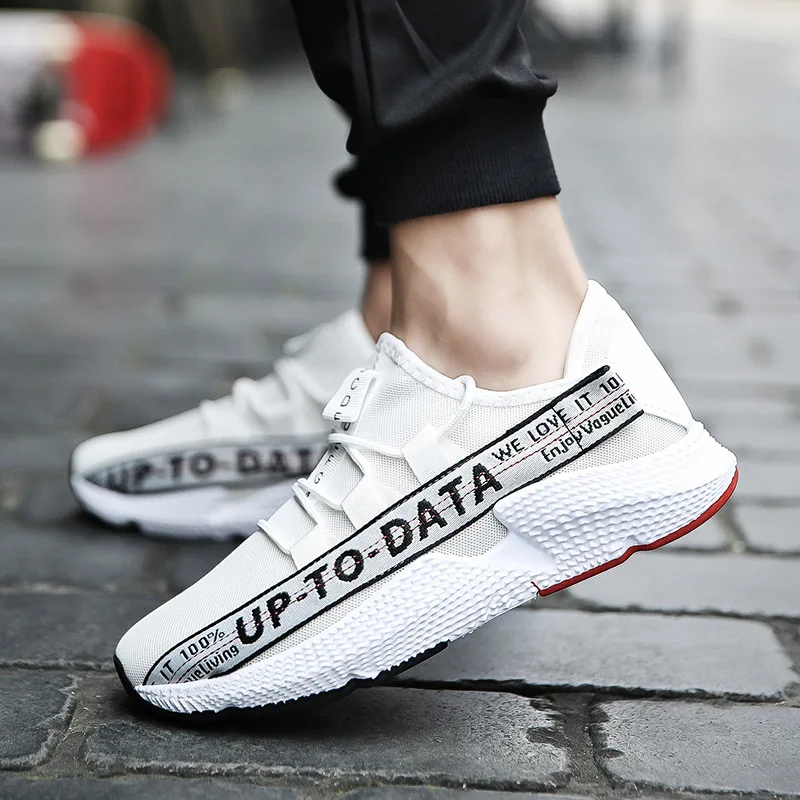 2019 spring and summer new letters sneakers flying woven breathable mesh shoes soft bottom hiking trend casual men's | Обувь