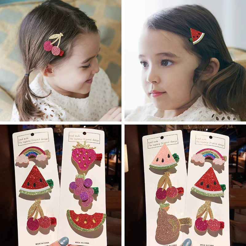 M MISM детские заколки для волос с блестками и фруктами арбуз клубника милые