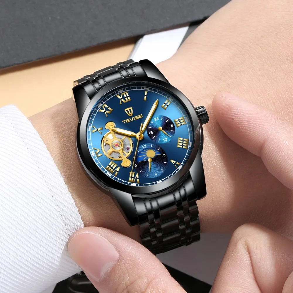 Tevise роскошные механические часы для мужчин Tourbillon автоматические мужские