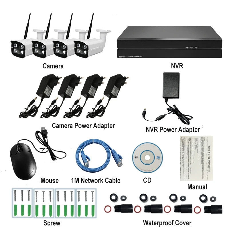 BFMore Беспроводной IP Камера 4CH H.265 2.0MP NVR Kit CCTV Системы на открытом воздухе