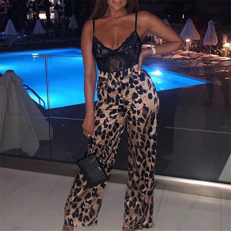 

New Ladies Women Pants Animal Leopard Print Wide Leg Trousers Fashion Loose High Waist Women Capris Hot