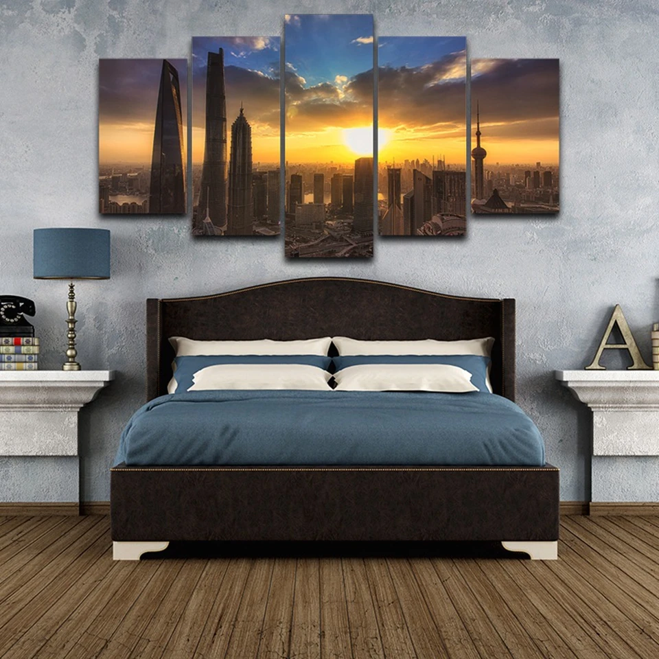 

Modular Painting Canvas Wall Art Pictures Home Decoration 5 Pieces City High Rise Buildings Sunset Landscape Modern Poster