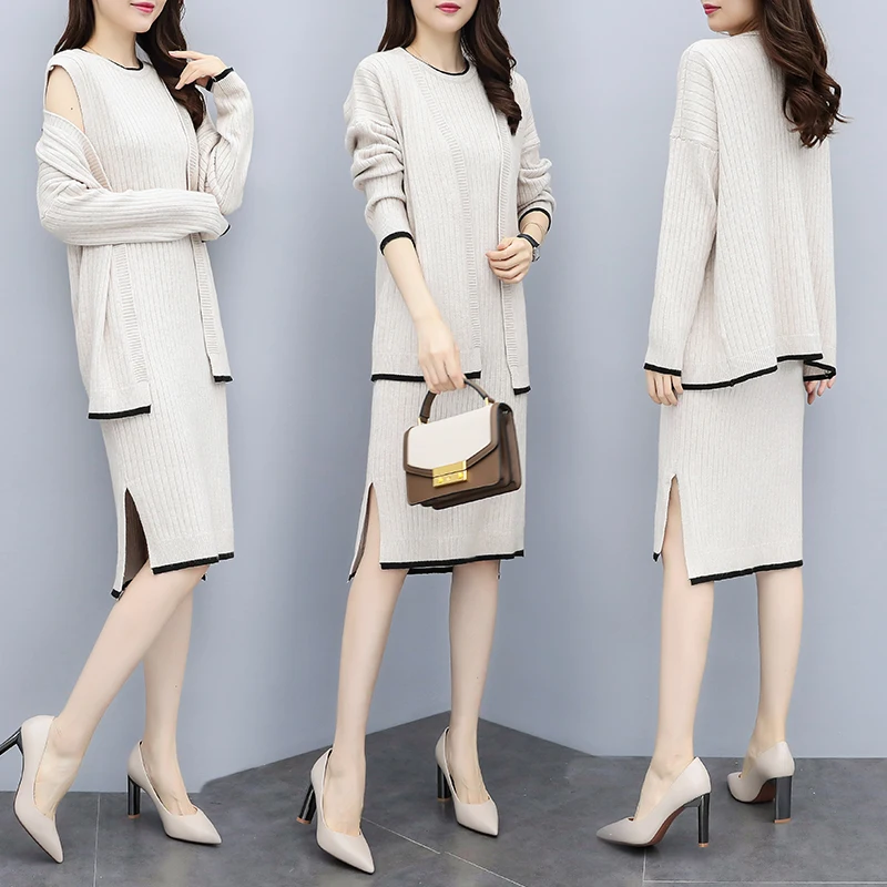 2018 Новое поступление осенних женских Модных вязальных комплектов из двух