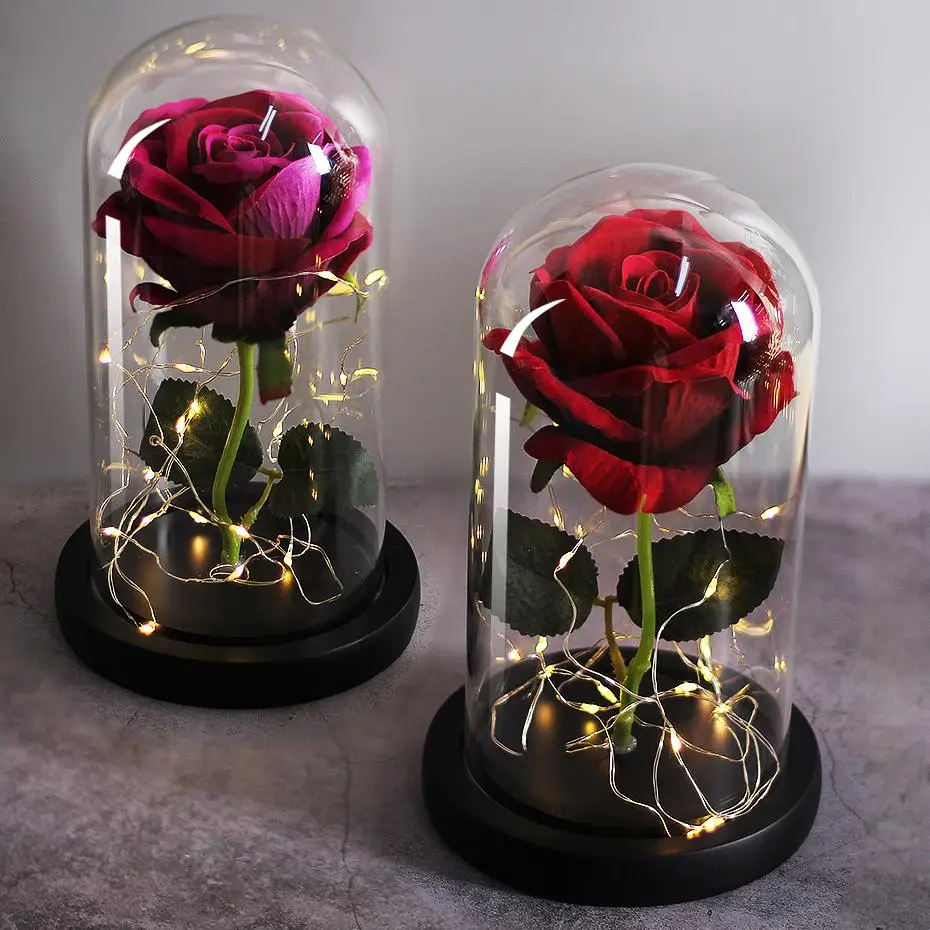LED Eternal Flower Immortal Flora Light Up Dome Beauty and The Beast Rose In A Flask Valentine's Day Birthday Christmas Day Gift