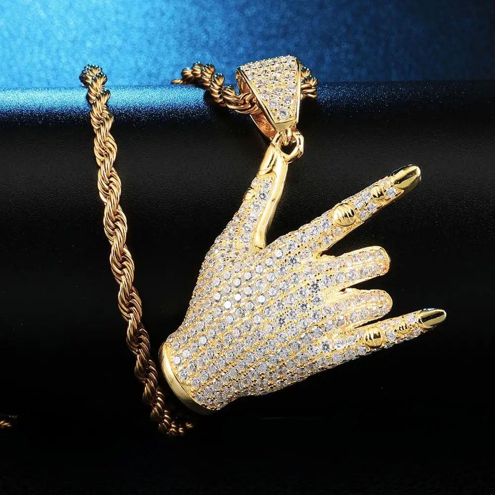 Хип хоп Iced Out Bling Cubic Zircon CZ Gesture ручное ожерелье и кулон для женщин мужчин ювелирные