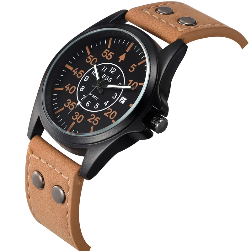 Новинка 2018 Бизнес Кварцевые часы мужские спортивные военные армейские с кожаным