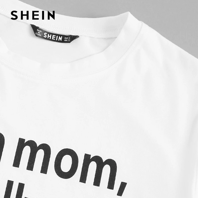 SHEIN Футболка С Текстовым Принтом И Коротким Рукавом Женский Летний Повседневный Топ