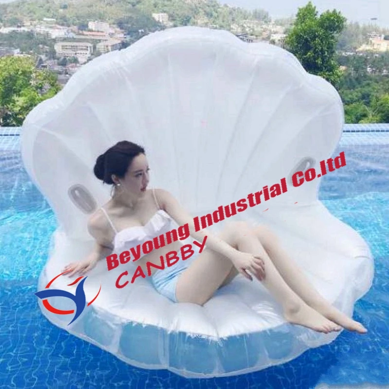 Белый жемчуг гребешки гигантский надувной seashell плавательный бассейн плот гостиная, раскладушка надувная оболочка бассейн плот матрас