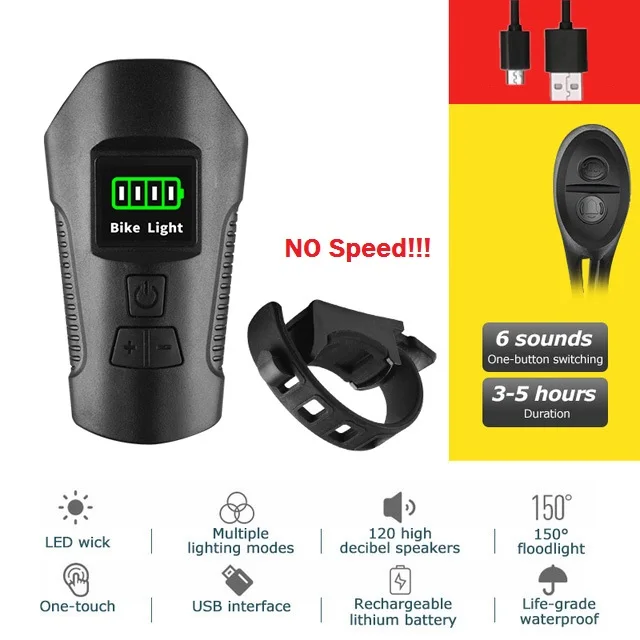 Велосипедный светильник USB 4 режима лампа и велосипедный компьютер 6 режимов Рог вспышка светильник велосипедный Спидометр светодиодный передний светильник s велосипедный головной светильник - Цвет: no speed 2