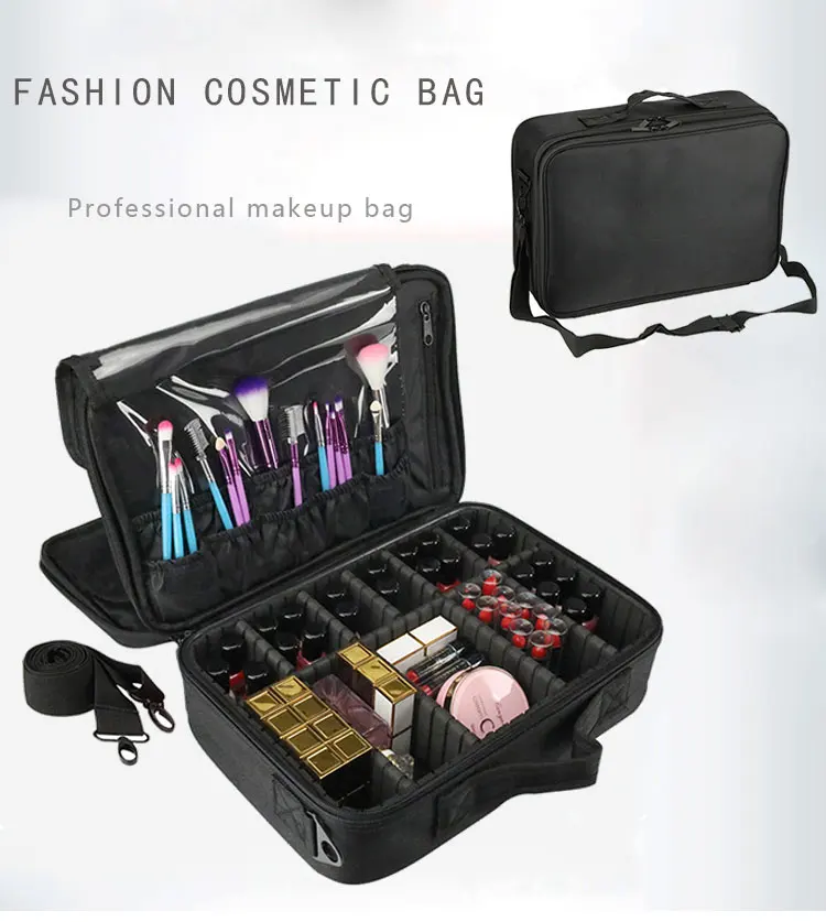New Makeup Bag with Mirror Large Capacity Women Professional Cosmetic Manicure Bag Portable Make up Organizer Storage Bags