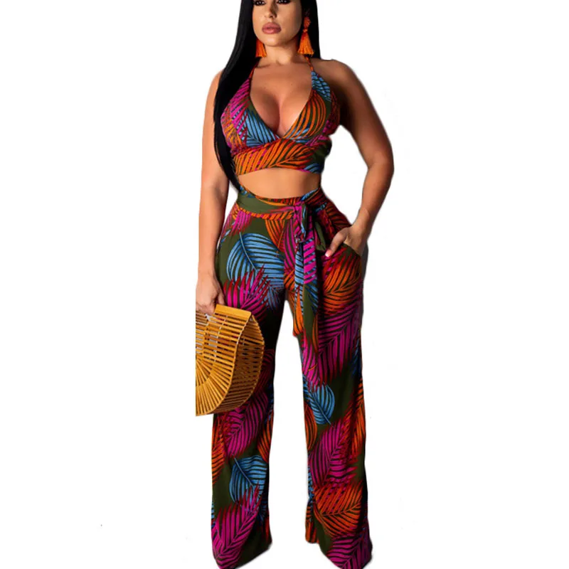 Женский комплект из 2 предметов летний укороченный топ на бретельках без спинки и