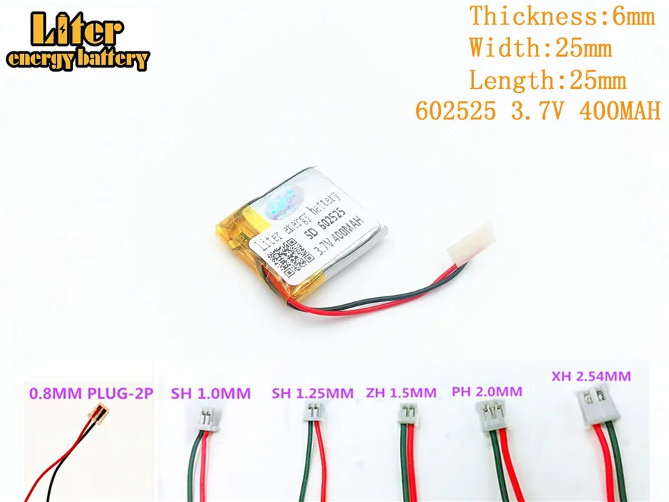 Liter energy battery 3.7V 400mAh 602525 plug Lithium Polymer Rechargeable Battery For MP3 MP4 MP5 polymer | Электроника