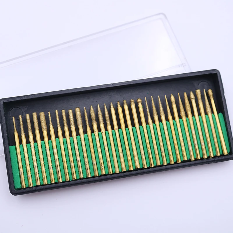 30 piece titanize diamond carving burr bit with 2.35mm shank for jade stone carbide drill bits set | Инструменты