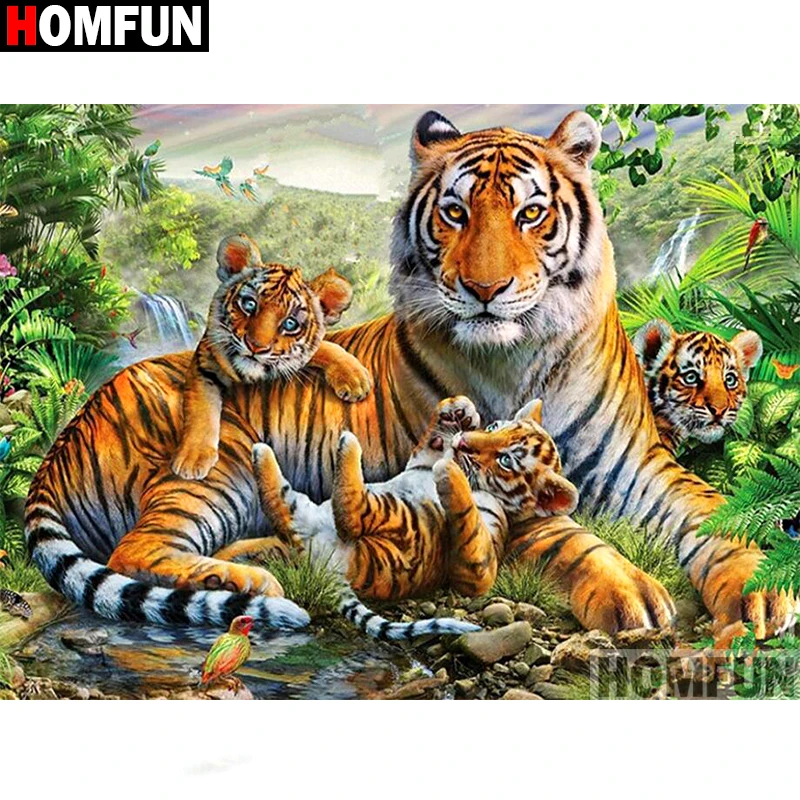 

Алмазная 5D картина HOMFUN A11806 «сделай сам», вышивка крестиком с изображением животных, тигров, полное покрытие, квадратные/круглые, домашний де...